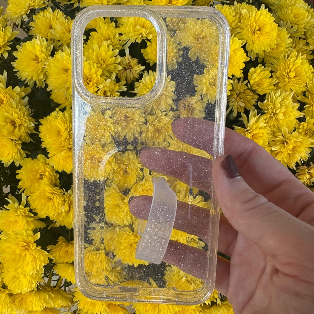 Clear glitter iPhone 15 Pro Max lefty loopy case